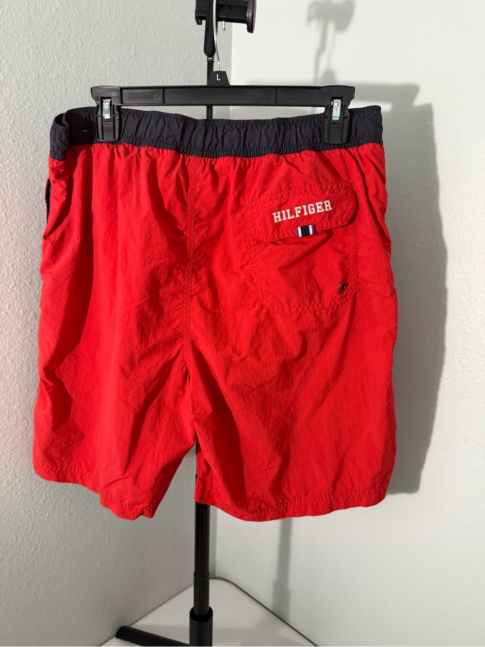 Tommy Hilfiger Red Swim Shorts with Navy Waistband and White Drawcords - Picture 4 of 6